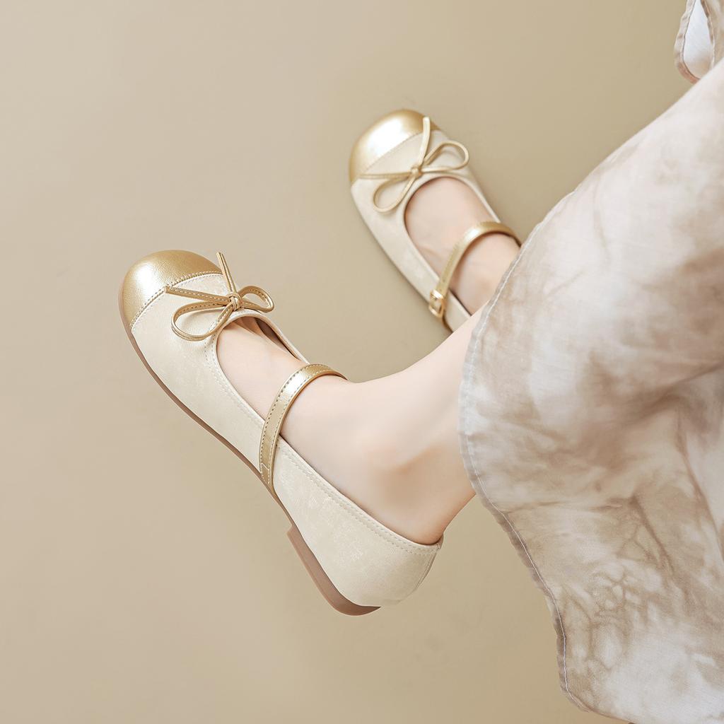 Single shoes women's flat bottom shallow mouth summer bow with Mary Jane women's shoes