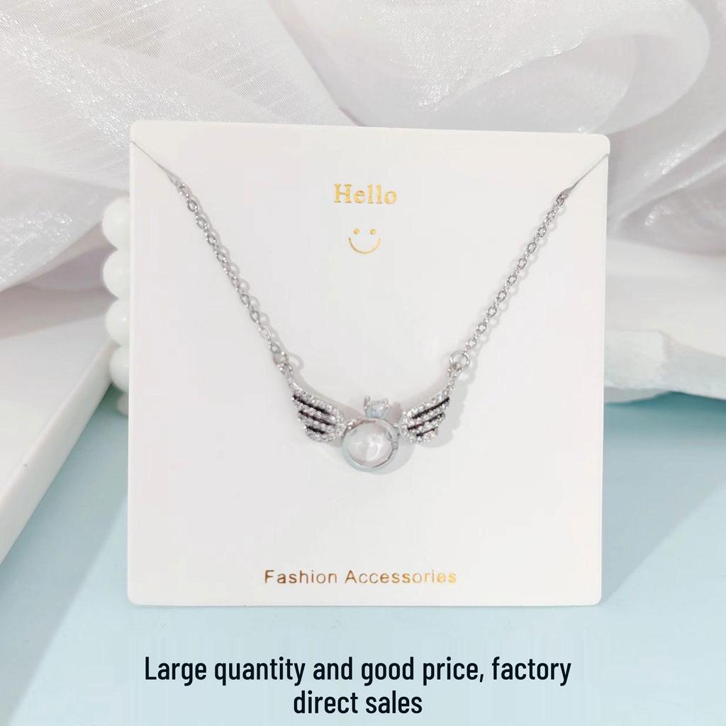Angel's Wings Pearl Titanium Steel Necklace with Copper Pendant - Exquisite Women's Luxury Clavicle Chain Jewelry