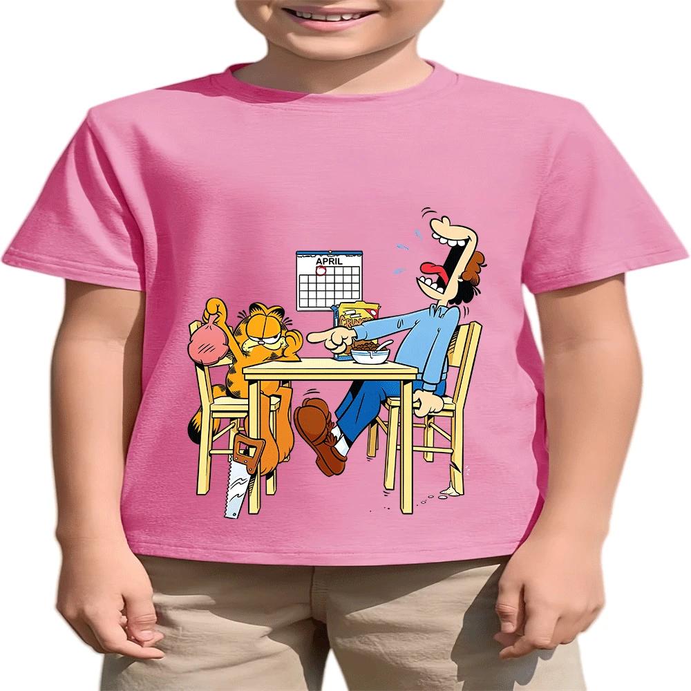 2026 Hot Sale Boys Girls 2-14Y The Garfield Show Cotton TShirt Summer Cartoon Print