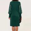 Women's Fashionable Casual Round Neck Long,Sleeve Printed Lace,Trimmed Dress