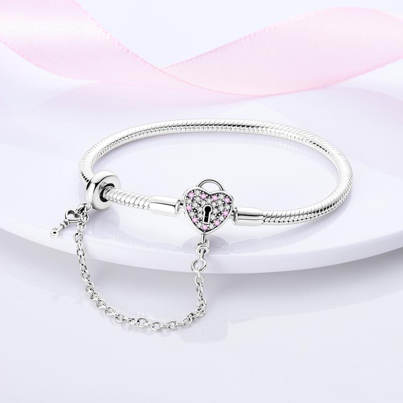 Armband Original 925 Sterling Silver Berlockarmband 17-20CM Kärlekshjärta Pave Zirkonia Armband för Kvinnor DIY Berlock Smycken Gåvor