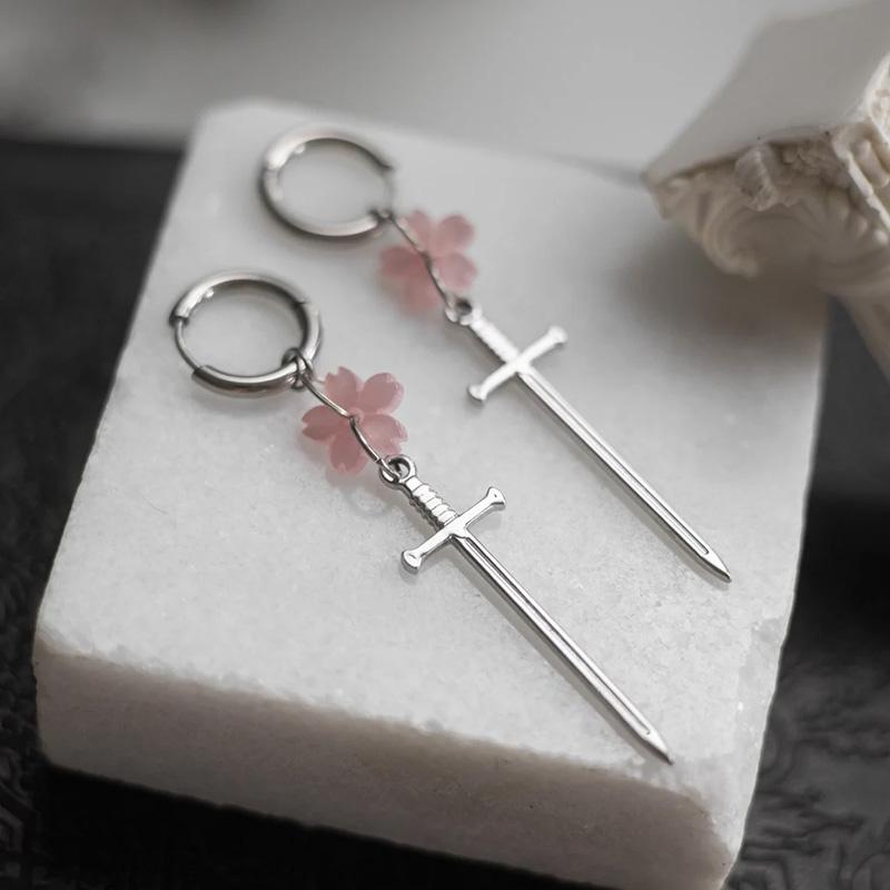 Náušnice Černá Sakura Čepel Přívěsek Květ Třešně Malé Kruhové Náušnice Pro Ženy Gotické Šperky