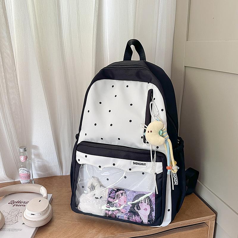 Japanese new high-value, fresh, sweet and cute polka dot backpack, lightweight spring outing backpack for junior high school students