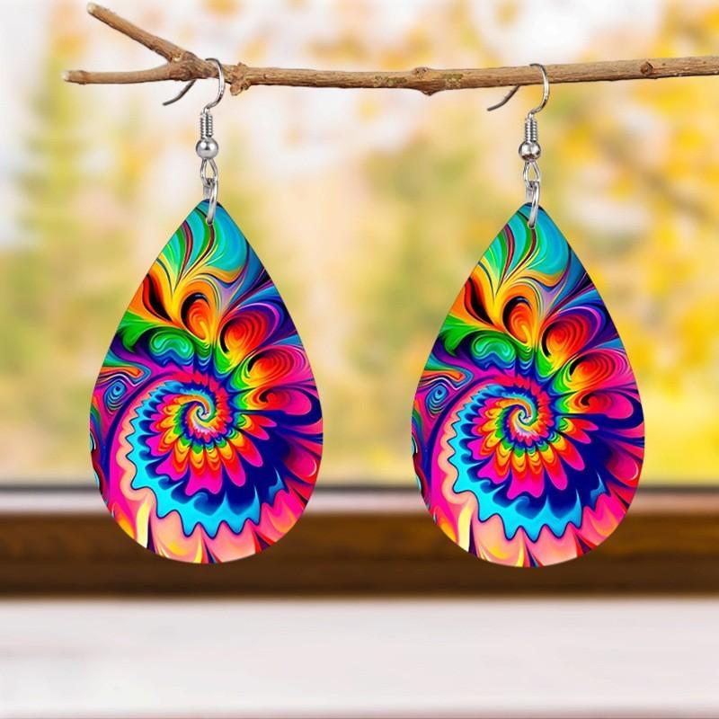 Fashion Colored Pattern Water Droplet Shaped Acrylic Earrings For All
