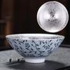 Creative 999 Sterling Silver Master Cup Ceramic Teacups Office Small Tea Bowl Household Handmade Chinese Kung Fu Drinkware