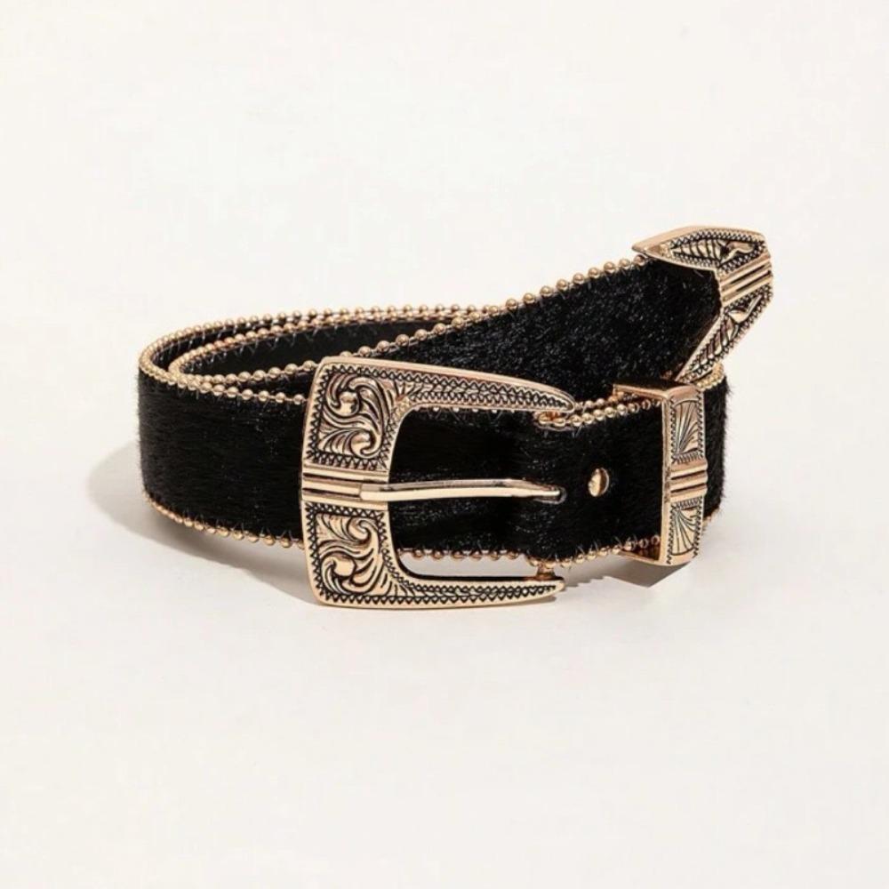 Cinto de Couro PU Estampado de Leopardo Cós de Camurça Vintage Cinto com Fivela Esculpida Gótico Streetwear