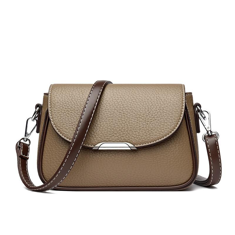 Fashion Soft Leather Texture Small Square Bag Women's New Simple Temperament Versatile Shoulder Bag Retro Contrasting Color Commuter Messenger Bag