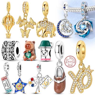 Original Copper Charms Beads Pendent Dolphin Golden Elephant Butterfly Xo Charm Fit Bracelet Bangle Woman Diy Jewelry Gift