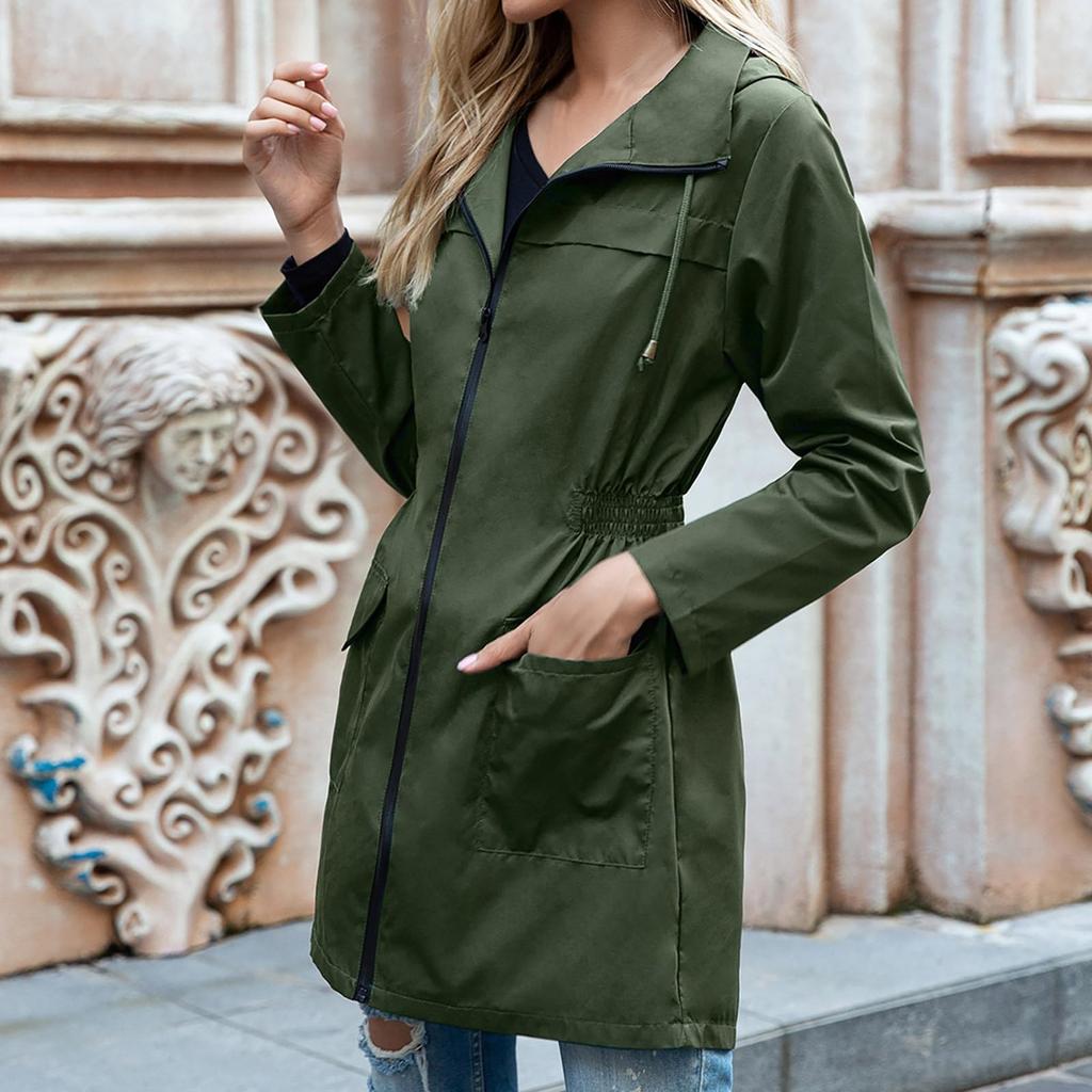 Veste de pluie à rayures solides pour femmes, imperméable à capuche et coupe-vent pour l'extérieur