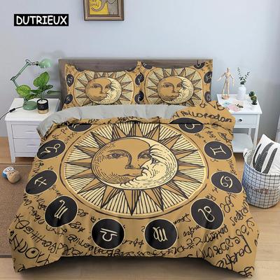 Wzór wróżbiarski Zestaw poszwy na kołdrę Pojedynczy Queen King Size Poszwa na kołdrę Mikrofibra Wzór słońca i księżyca Motyw mandali Zestaw pościeli