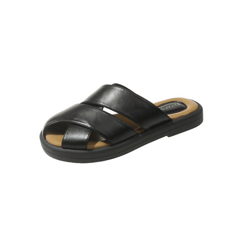 Closed-Toe Half Slippers for Women, Woven and Perforated Mules, Square-Toe Retro Roman Style Sandals