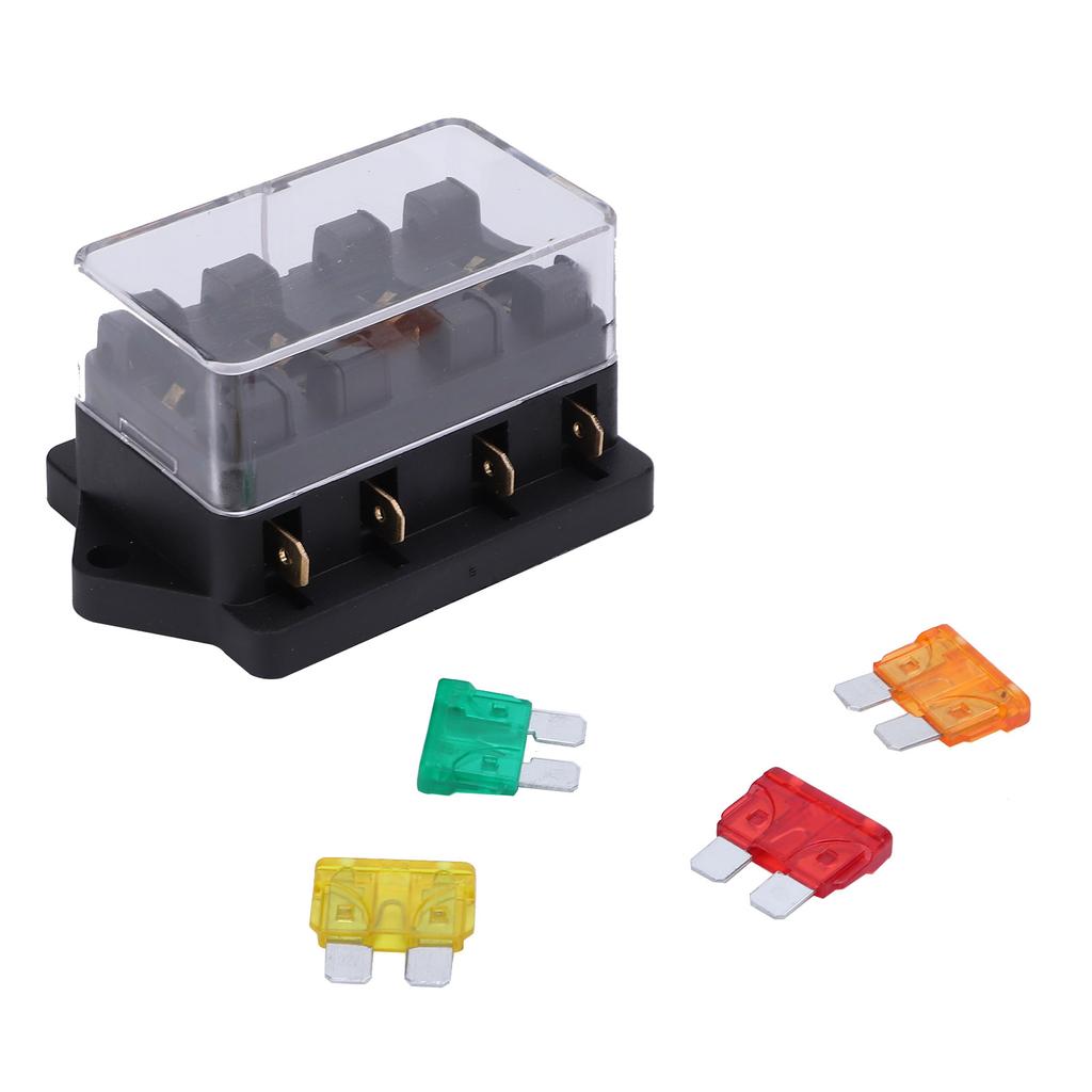 4 Way Blade Fuse Holder Box Waterproof with 4pcs Fuse for 12V24V Auto Car Marine Boat