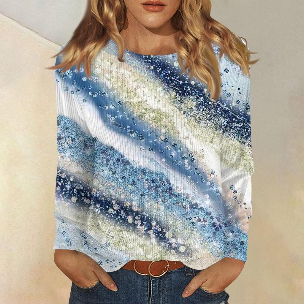 Bluzki z długim rękawem dla kobiet T-shirt Casual Print Tops T-shirt Okrągły dekolt Bluzka typu pullover