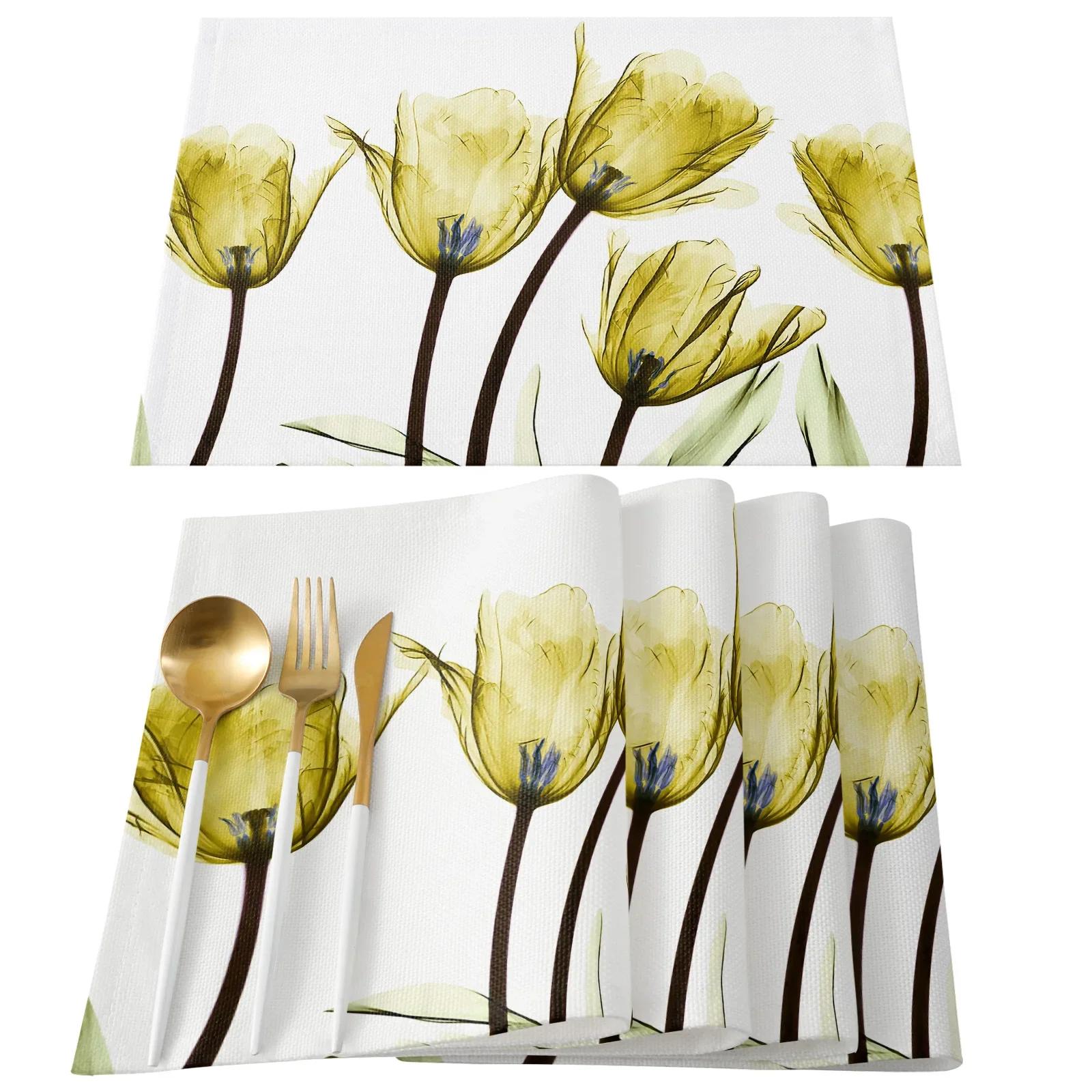 

Tulip Flower Placemats Non-Slip Washable Botanical Floral Place Mat for Home Party Dining Tables Wedding Kitchen Banquets Decor 2pcs 30x45cm