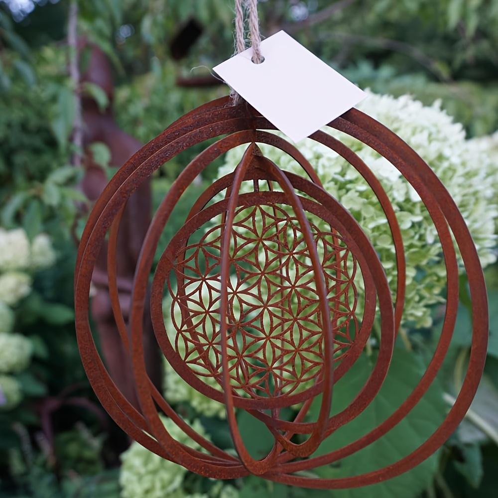 1pc Rusted Metal Spiral Flower of Life Weathervane, Rustic Iron Yard Garden Decor, Weather-Resistant Indoor/Outdoor Hanging Ornament for Balcony