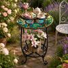 Huaqianguhh Outdoor Side Table, Round Small Mosaic Bird Butterfly Patio Accent, Indoor End Plant Coffee Tea Table for Yard Porch Garden Living
