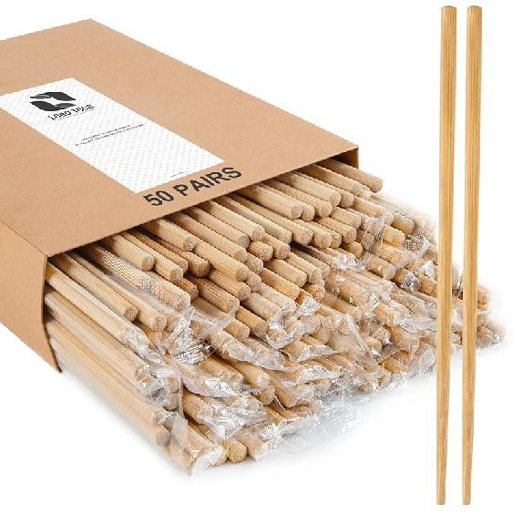 50 Pairs Chopsticks Disposable Reusable 9.5  Individually Wrapped Bulk Premium Quality 50