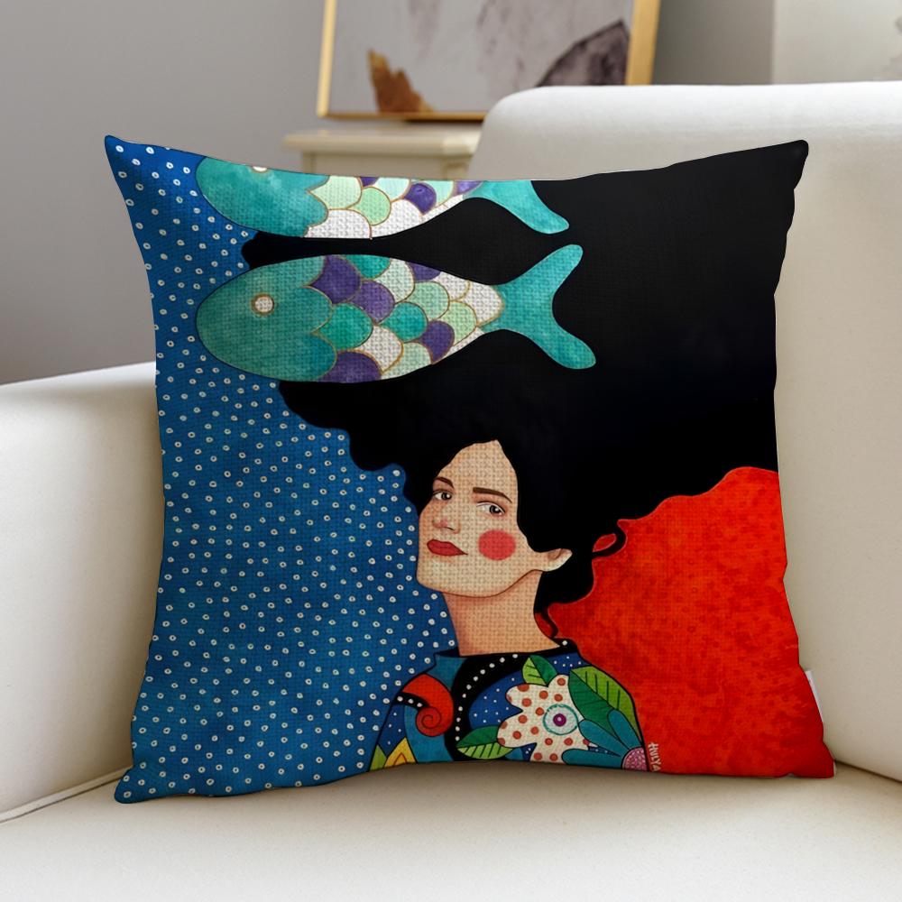 Stylish Fashion Abstract GirlS Cushion Cover Breathable and skinfriendly linen pillowcase square removable and washable cushion