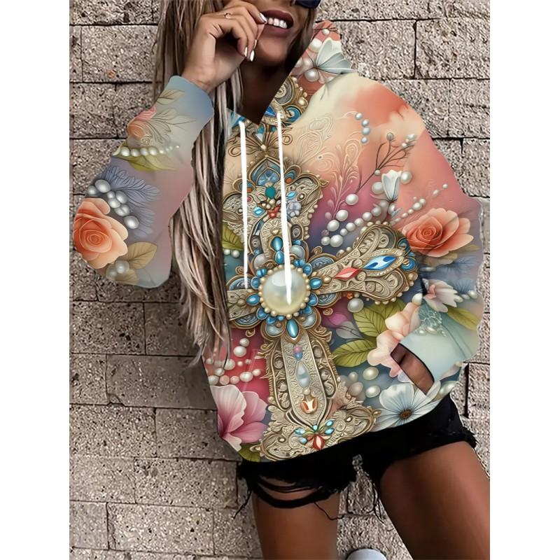 Womens Oversized Hooded Sweatshirt With Botanical Cartoon Print Loose Fit Comfortable Casual Top 2025