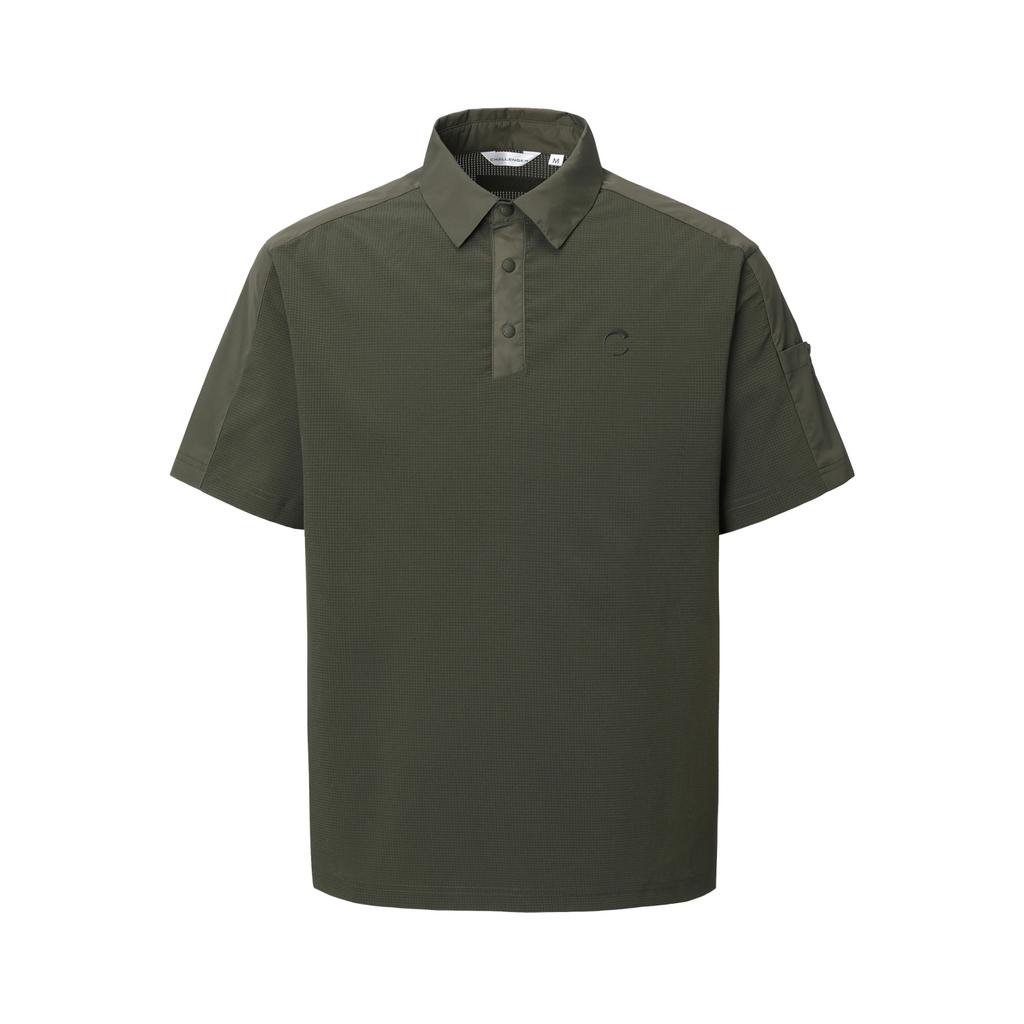 CHALLENGER Men'S Airhole Woven Mix Collared Short Sleeve Woven Top Khaki