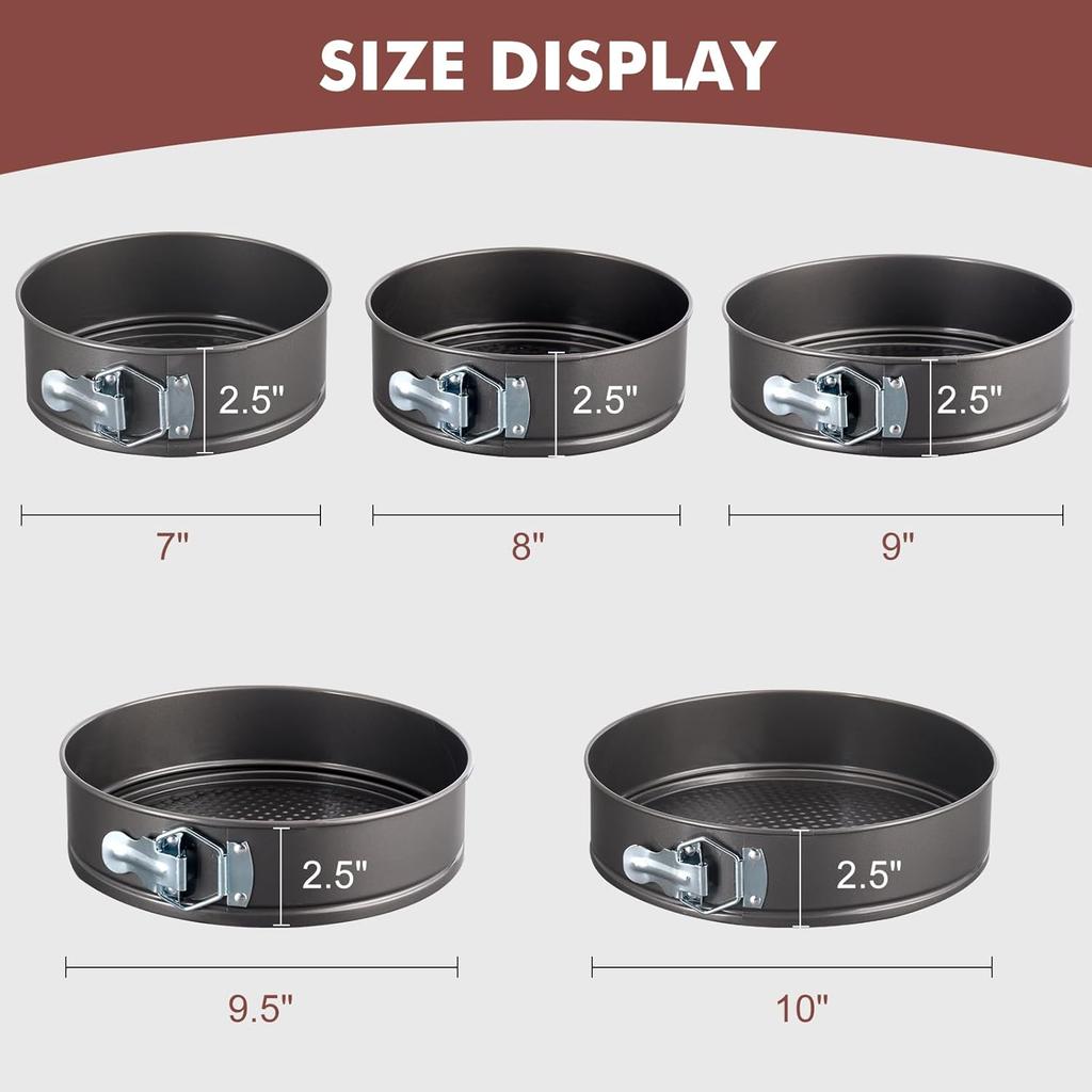 Springform Pan, 5PCS Cheesecake Pans with Removable Bottom, Non-stick Spring Form Pan for Cheesecake (Dark Gray, 7"-10")