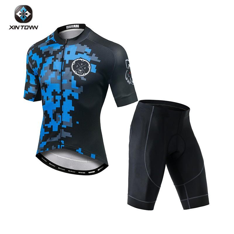 Mens Cycling Jersey Shorts Set - Quick-Dry Breathable Short Sleeve Kit Road Bike Riding In