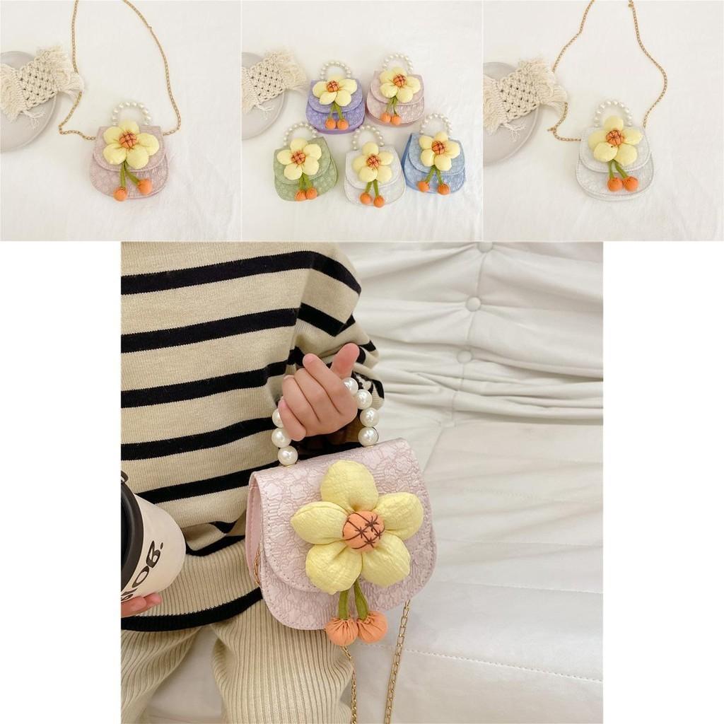Fashionable Adorable Sunflower Pearl Chain Handbag For Girls Cute Princess Shoulder Bag Breathable Wearresistant Pu Leather