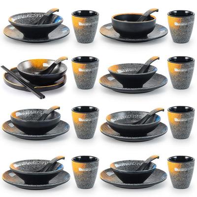 Japanese-Style Melamine Tableware Set: 4-Piece Imitation Porcelain Hot Pot Table Setting with Bowl, Plate, Cup, and Spoon for Barbecue Restaurants