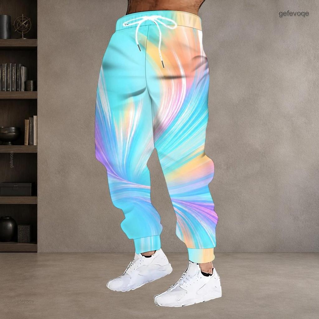 Men S Plus Size Drawstring Waist Colorful Printed Jogger Pants Side Pockets Cuffed Ankle
