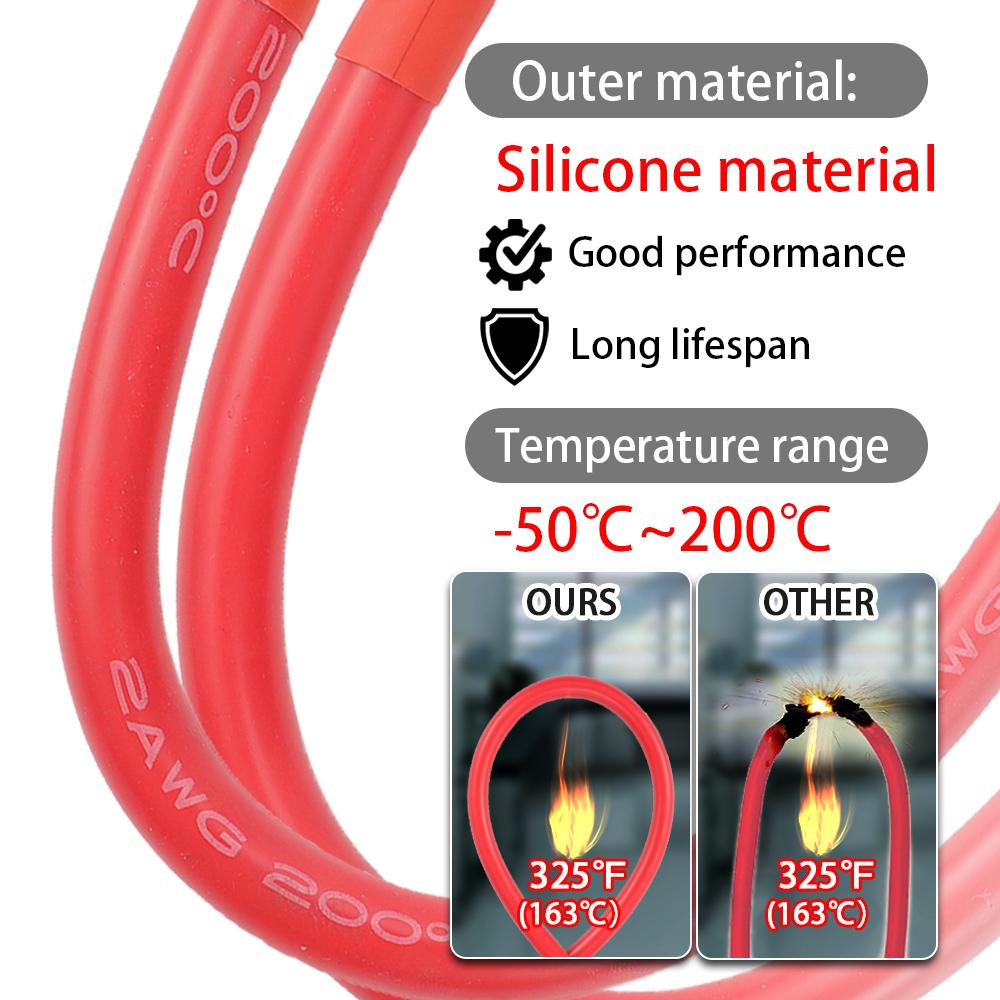 Car Battery Connection Line Cable 2 4 AWG Soft Silicone Tinned Copper Wire With M10 Connecting Piece For Inverter Car Solar