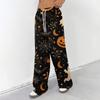 Damen Casual Locker Geschnittene Weite Hosen mit Halloween Print, Elastischer Bund mit Kordelzug für die Feierparty