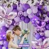 126pcs Purple Butterfly Balloon Set containing butterfly shaped aluminum balloons for birthday, wedding decoration.