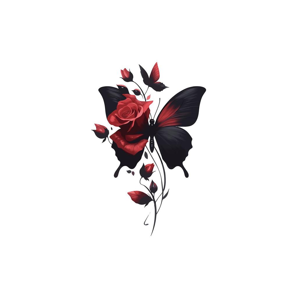 Dark Butterfly Rose Tattoo Sticker Waterproof Sweatproof Premium Flower Painted Sticker