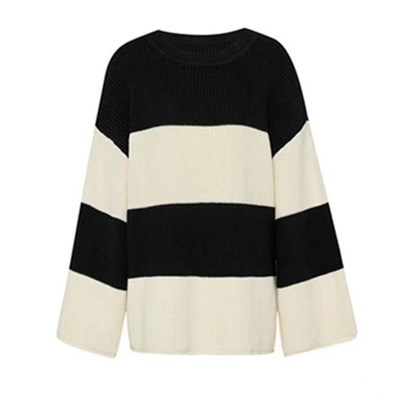 Maglione a Righe Pullover Donna Autunno/Inverno Top Popolare Girocollo Manica Lunga Largo Maglione Pullover in Maglia Lenta Coreano Femminile