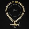 Exaggerated Punk Full Diamond Long Gun Pendant Personalized Street Dance Wear Cuban Chain Nightclub Alloy Gun Necklace