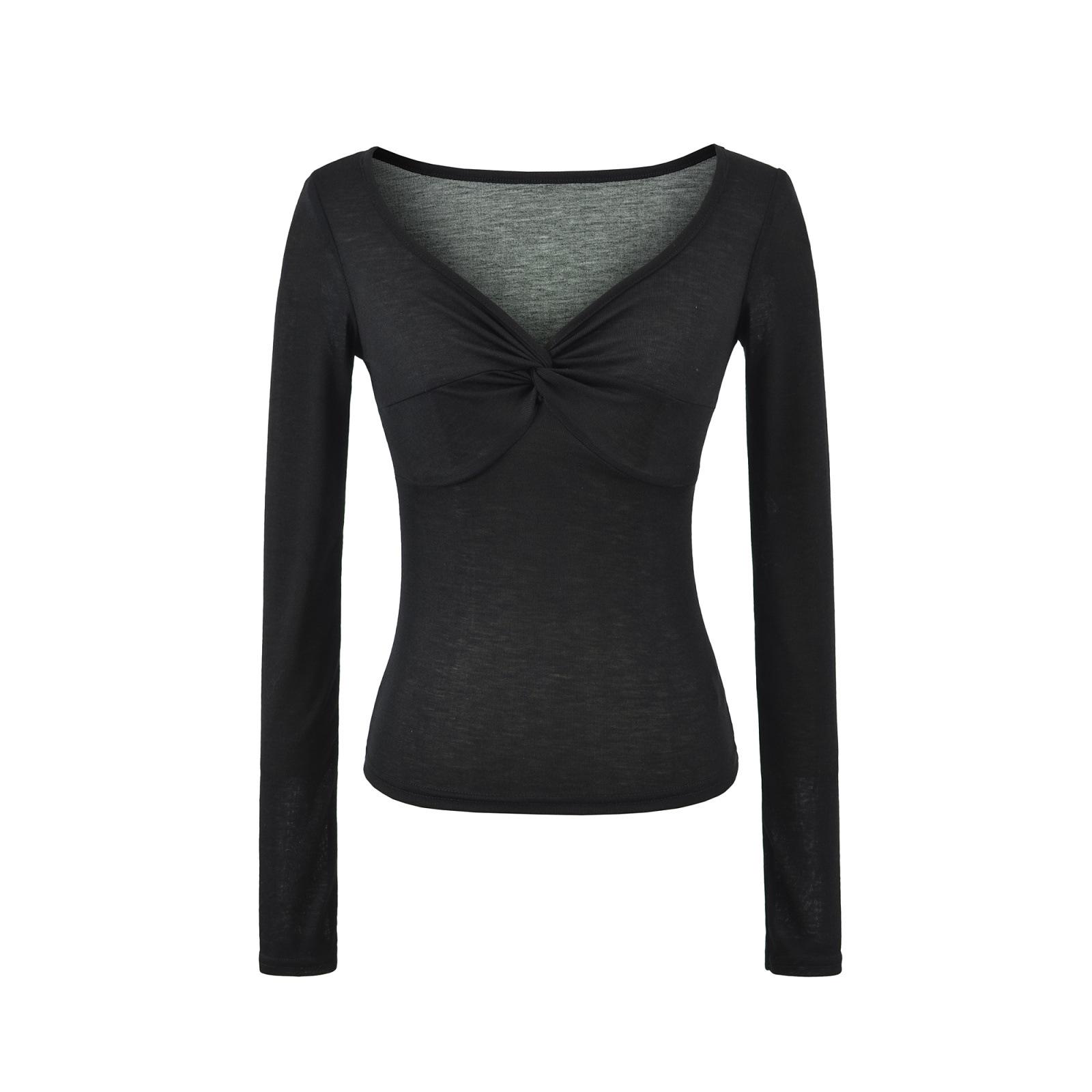 Spicy Girl Slimming Long-Sleeve T-Shirt for Women - 2026 Spring/Autumn Collection Small чёрный