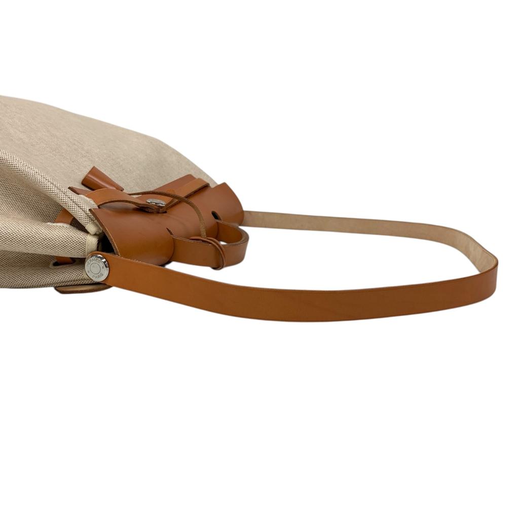 Used Hermes Herbag MM Tote Bag Canvas Beige Authentic 1186