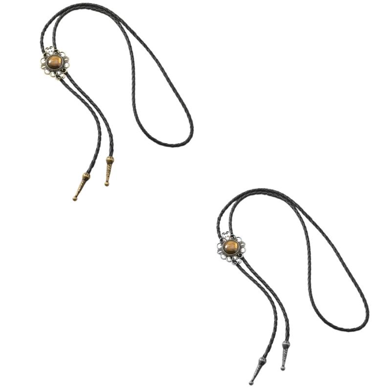 Sydvästtribal Bolo-slips Hänge Halsband För Män Och Kvinnor Hip Hop-stilar Lager-på-lager Kedja Accessoar Med PU-läder Snöre