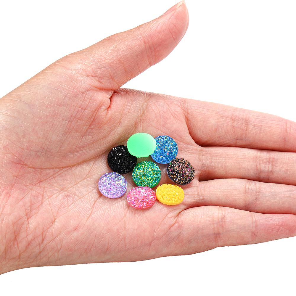 50Pcs/Lot 8mm Mix Colors Natural Ore Style Cabochons Convex Flat Back Resin Half Round Cabochons For DIY Jewelry Making Supplies