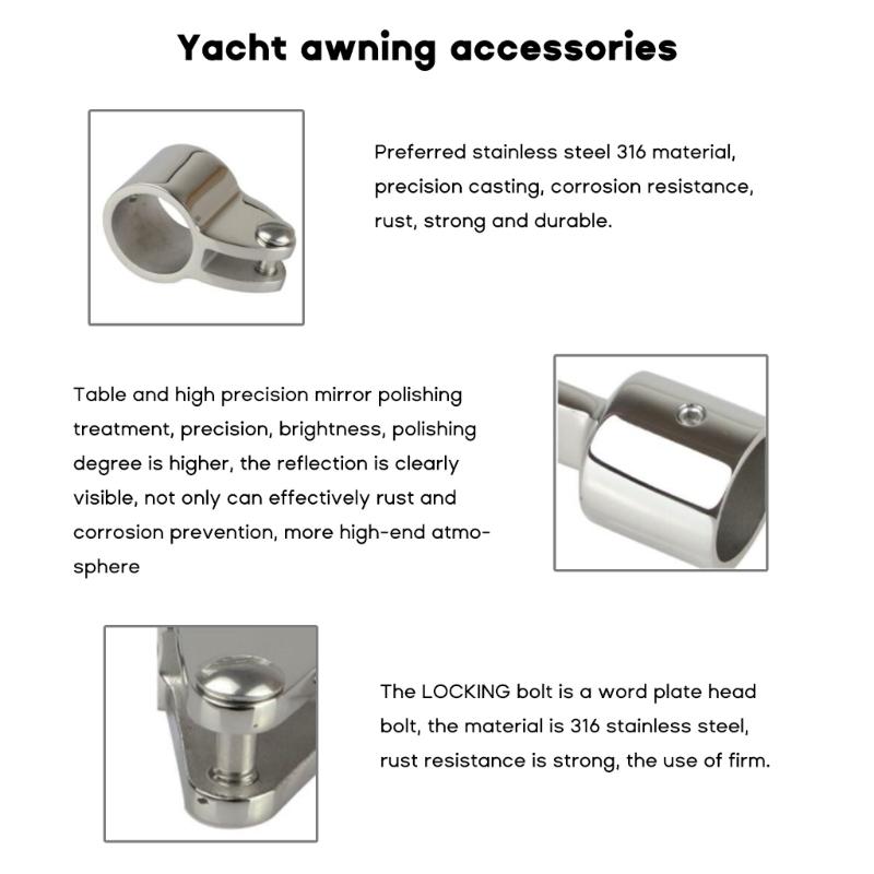 12PCS Boat Accessories Universal 3-Bow Bimini Top 316 Stainless Steel Marine Hardware Set Deck Hinge Jaw Slide Eye End Fitting