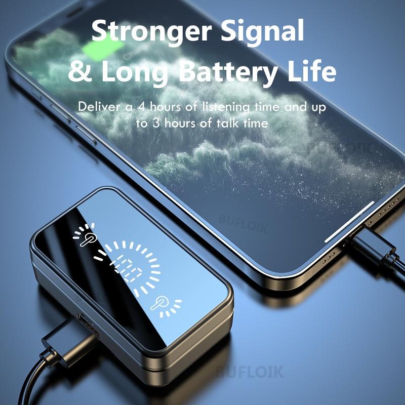 S20 Mirror Bluetooth 5.2 Wireless Headphones HiFi 3D Stereo Sports Waterproof Earphone with Microphone LED Touch Control Headset