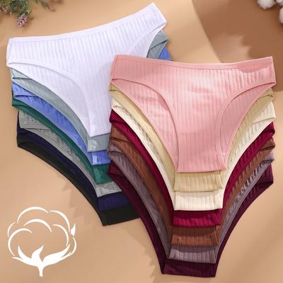 Damen Nahtlose Baumwolle Gestreifte Slips Panties Sexy Niedrige Taille Einfarbige Unterhosen Weiche Atmungsaktive Panties Bequeme Dessous