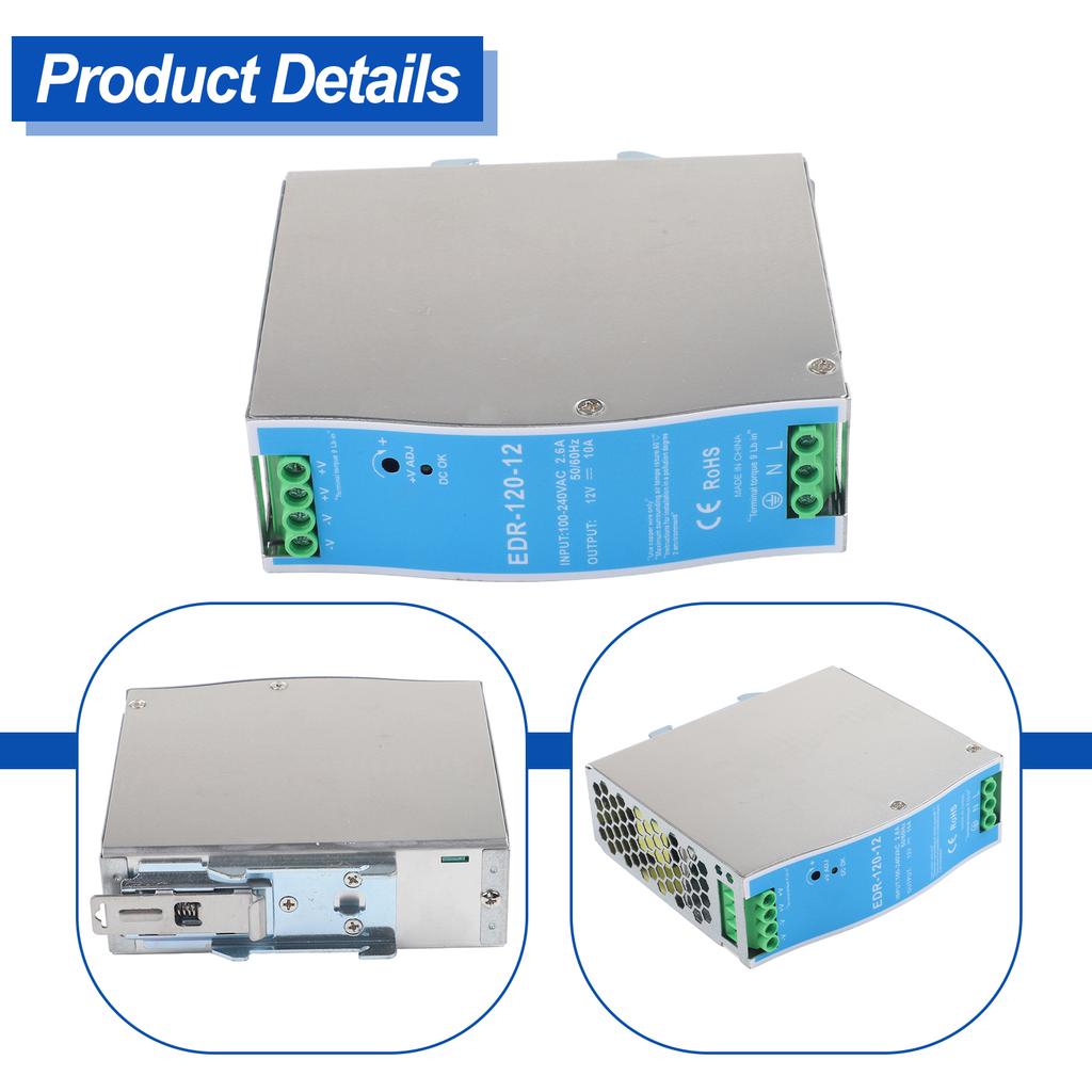 12V 120W DC rail switching power supply for electromechanical equipment with overload and short circuit protection