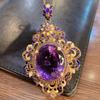 Imitation Enamel Gilded Color Italian Natural Amethyst Ring Pendant Set Palace Style Color Treasure Necklace Female