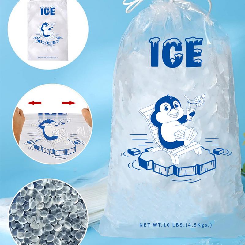 Reusable Plastic Ice Bags With Drawstring 10 Packs 8/10/20lbs Storage Bags For Ice Machine Ice Cubes Bags For Kitchen Storage