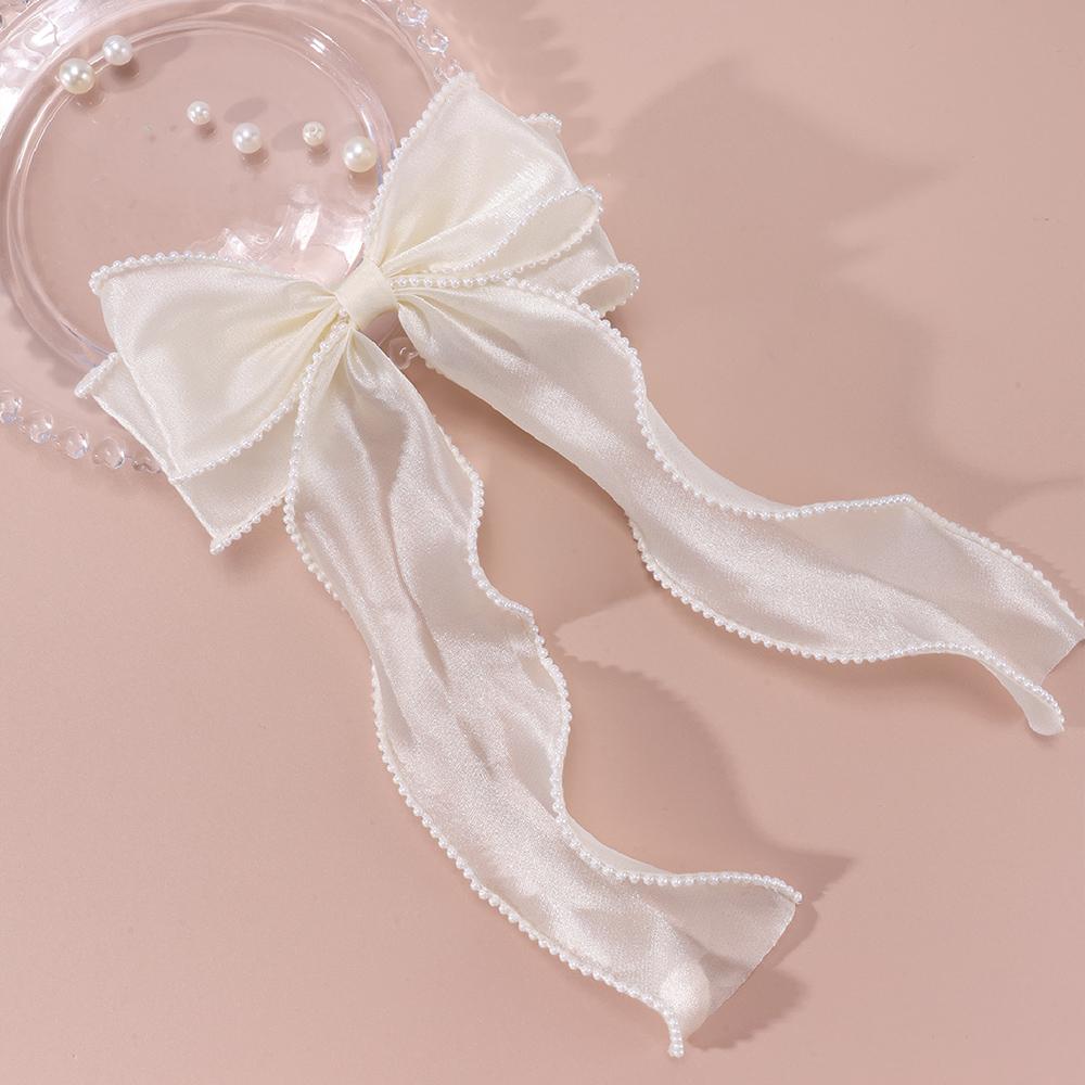 Elegant Bow Ribbon Hairpins for Women Girl Long Pearl Hairpins Bowknot Stain Hairpins Spring Hairpin Hair Accessories Gift