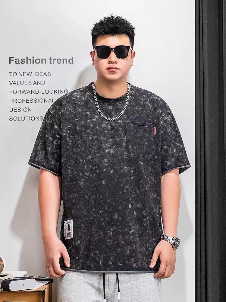 American Heavyweight Soft Athletic Casual Peplum Stretch Fit Wrinkle Loose Men's Fashion Short Sleeve Top Comfortable T Shirt