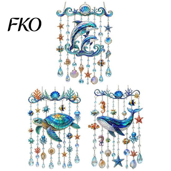 Tiffany-Glas-Stil Ornament Meeresbewohner Acryl-Fensteraufhänger, Buntglas Meeresschildkröte Wal Delfin Sonnenfänger Dekoration mit Kristallperlen &