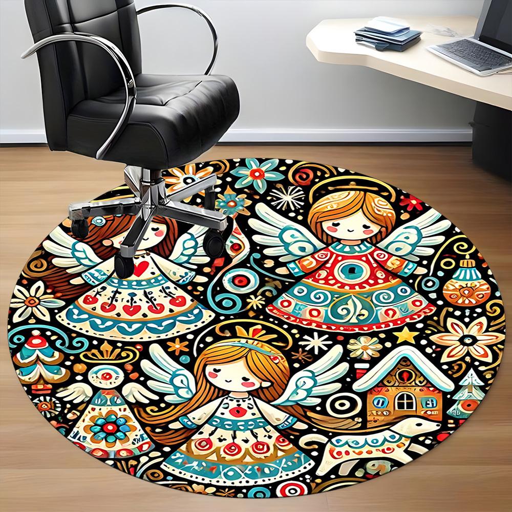 1pc Angelic Winter Office Round Area Rug, Under Office Chairs Bedroom Living Room Home Decor, Room Deco, Available in Various Sizes