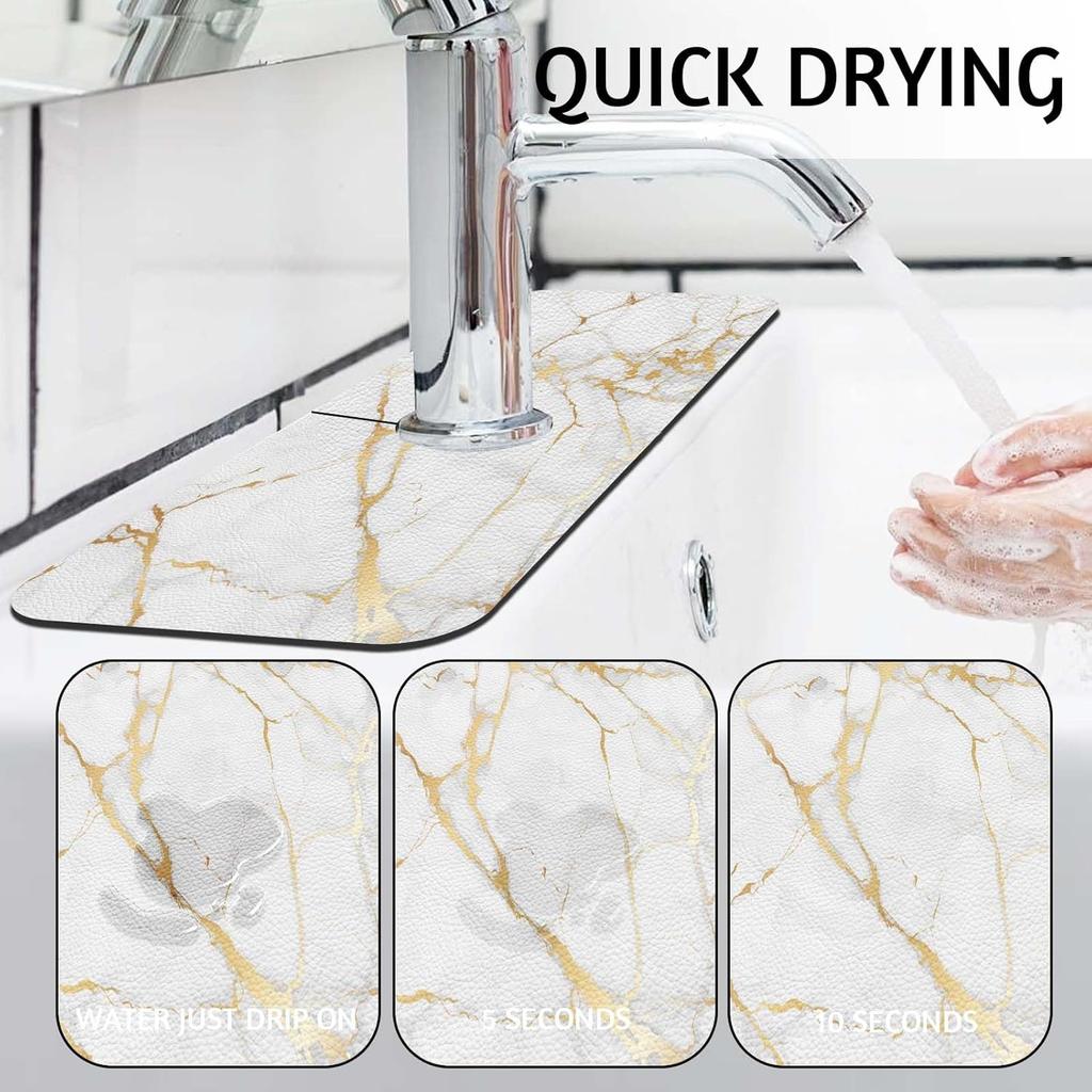 MCALK Marble White Kitchen Sink Faucet Mat Splash Guard, Absorbent Quick-Dry Kitchen Sink Mat - Ideal for Splash Guard & Drip Catching with Modern
